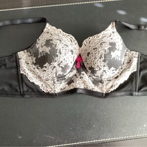 Victoria's Secret Black Bra with Cream Lace and Pink Bow